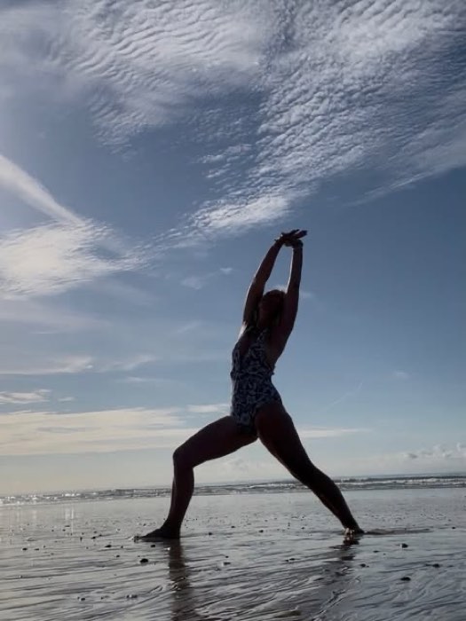 Steph practising on the sand